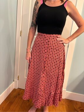 Vintage 1990s Jones Wear Pink Geometric Button-Front Maxi Skirt